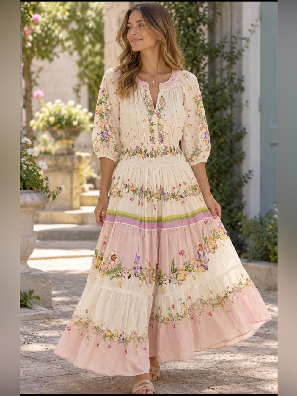 NWT Bl^nk London Romantic Floral Tiered Boho Maxi Dress 1X